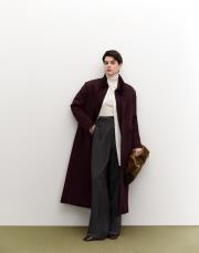 tek düğmeli uzun ceket mürdüm